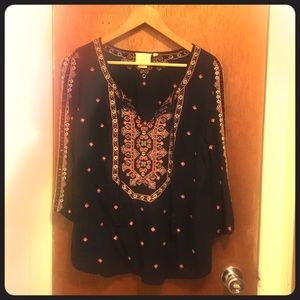 Anthropologie VanessaVirginia embroidered navy top